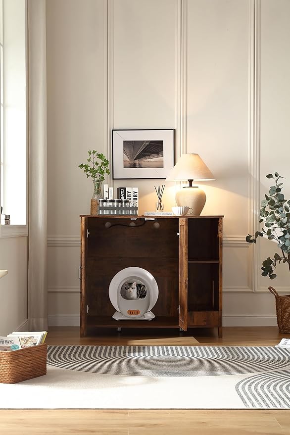 Cat Litter Robot Enclosure,for Placing Litter Robot 3/4,Power Outlet and Dog-Proof Shelf for Litter Robot Cabinet,Litter Collector for Automatic Litter Box Enclosure,Rustic Brown