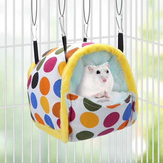 Wontee Hamster Bed Hideout Sugar Glider Hammock Small Animal Warm Bed House for Hamsters Hedgehogs Sugar Glider Gerbils Mice (Medium, Colorful Dots)