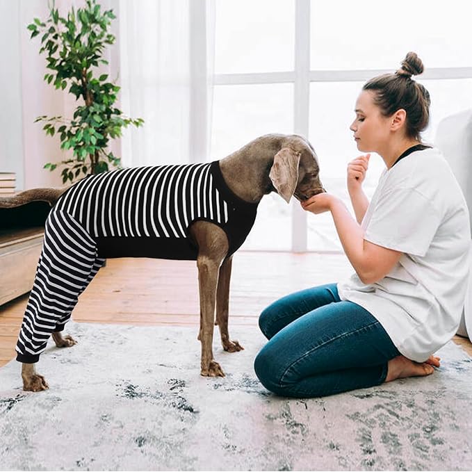 Kuoser Dog Recovery Suit, Anti Licking Dogs Rear Leg Sleeve, Abdominal Dog Surgical Suit with Pants Cover Protect Wounds, Dogs Elbow Protector Soft Pet Surgery Onesie Cone Alternative, Black 4XL