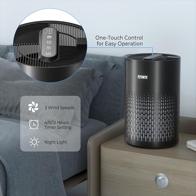 FITNATE Air Purifiers for Home Large Room Up to 1076 Ft² with Aromatherapy, H13 True HEPA Air Purifier for Pets, Quiet Air Cleaner for Smoke Dust Pollen Pet Dander Odor, with Night Light,Timer, Black