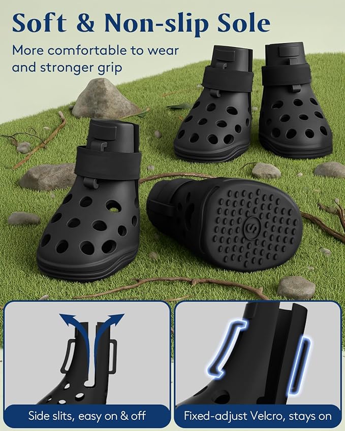 Dog Shoes for Hot Pavement, Breathable Dog Boots Paw Protectors with Adjustable Straps & Non-Slip Sole, Easy On & Off, Waterproof, Easy-Cleaning (Black, M)