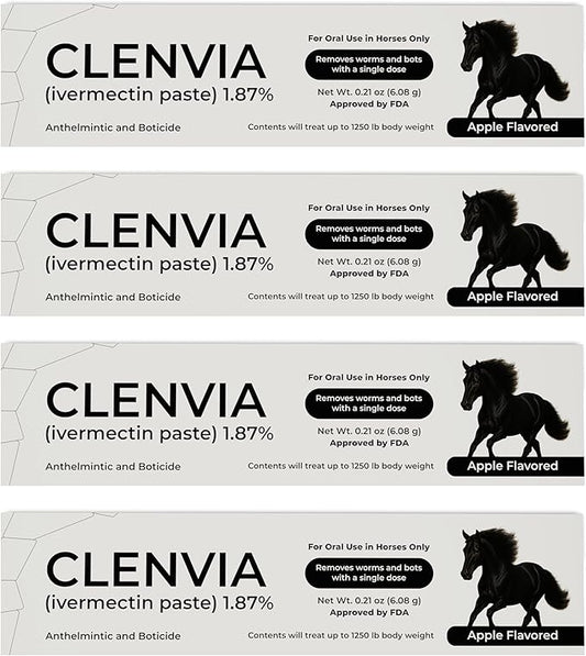 Horse Paste 1.87% – Apple Flavored Wormer – 6.08g Tube – Treats Up to 1250 lb (4 Pack)