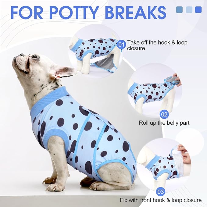 Kuoser Dog Surgery Recovery Suit, Anti Licking Pet Surgical Suit for Dogs Male Neuter, Female Dog Surgery Suit for Spay Subsititute E-Collar Cone, Dogs Body Suits After Surgery Blue Polka Dot 2XL
