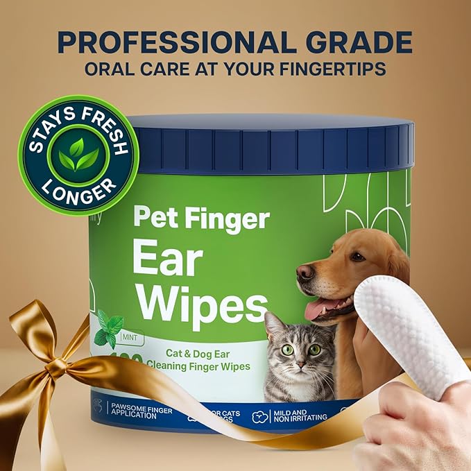 Dog Ear Wipes - 100 Value Pack - Mint Ear Wipes for Dogs, Vet Formulated Pet Ear Wipes for Dogs & Cats – Effective Dog Ear Cleaner for Itch Relief, Wax & Odor