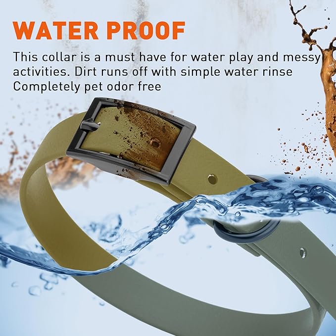 Dogline Biothane Waterproof Dog Collar Strong Coated Nylon Webbing with Black Hardware Odor- Proof for Easy Care Easy to Clean High Performance Fits Small Medium or Large Dogs, Olive Drab Green