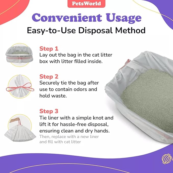 PETSWORLD Cat Litter Box Liners, Heavy Duty Litter Pan Liners Bags with Drawstring for Pet Cat Litter Tray (Unscented) (JUMBO - 45 x 18 Inches, 100 Count)