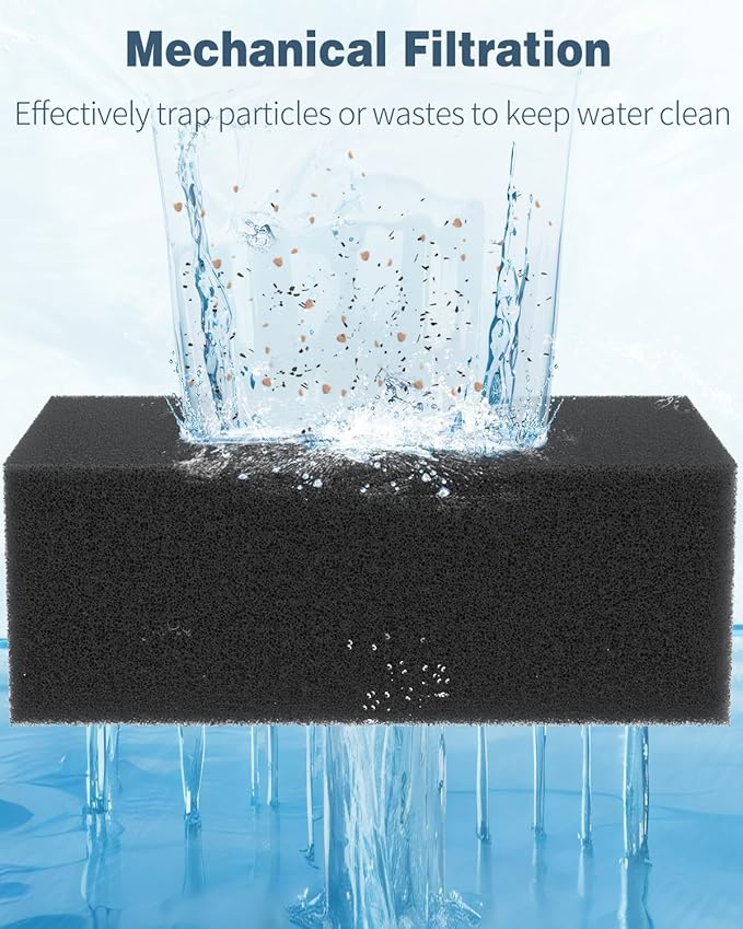 Pawfly 2 Pack Aquarium Filter Sponge Pad Hydroponics Black Foam Floss for Water Filtration, Aquarium Filter Media Pad for Fish Tank Filters, 7.4" L x 4.7" W