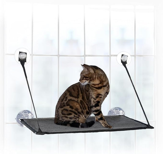K&H Pet Products EZ Mount Cat Window Perch for Large Cats, Sturdy Kitty Sill Window Hammock Bed, Steel Frame, Sturdy Suction Cups, Washable Shelf Cover, Foldable - Fits 27"W X 23"H Glass Spaces