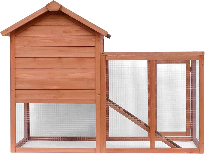 Rabbit Hutch Chicken Coop Kennel Easily Assembled 2 Story with Removable No Leak Tray Solid Fir Wood Weatherproof for Indoor Outdoor Pets