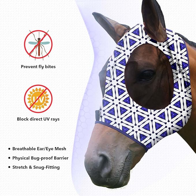 Harrison Howard Super Comfort Stretchy Fly Mask Large Eye Space with UV Protection Soft on Skin with Breathability Magic Prism Cob (Medium)