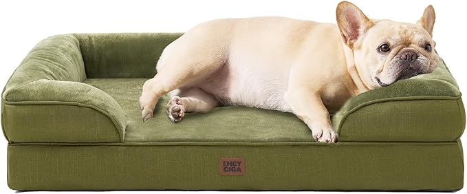 EHEYCIGA Orthopedic Dog Bed for Small Dogs, Waterproof Memory Foam Small Pet Beds with Sides, Non-Slip Bottom and Egg-Crate Foam Medium Dog Couch Bed with Washable Removable Cover, Olive Green