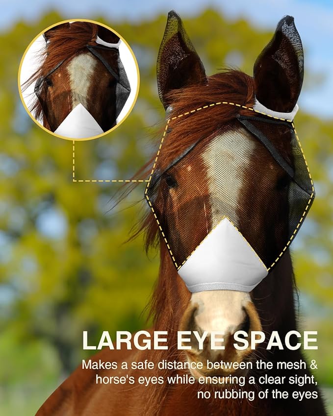 Hilltown Adjustable Fly Mask for Horse with Ears - UV-Block, Large Eye Space, Breathable, Built to Last, Comfort Fit - Horse Fly Mask for Daily Stable, Hot Weather Riding & Competition - Full, Grey