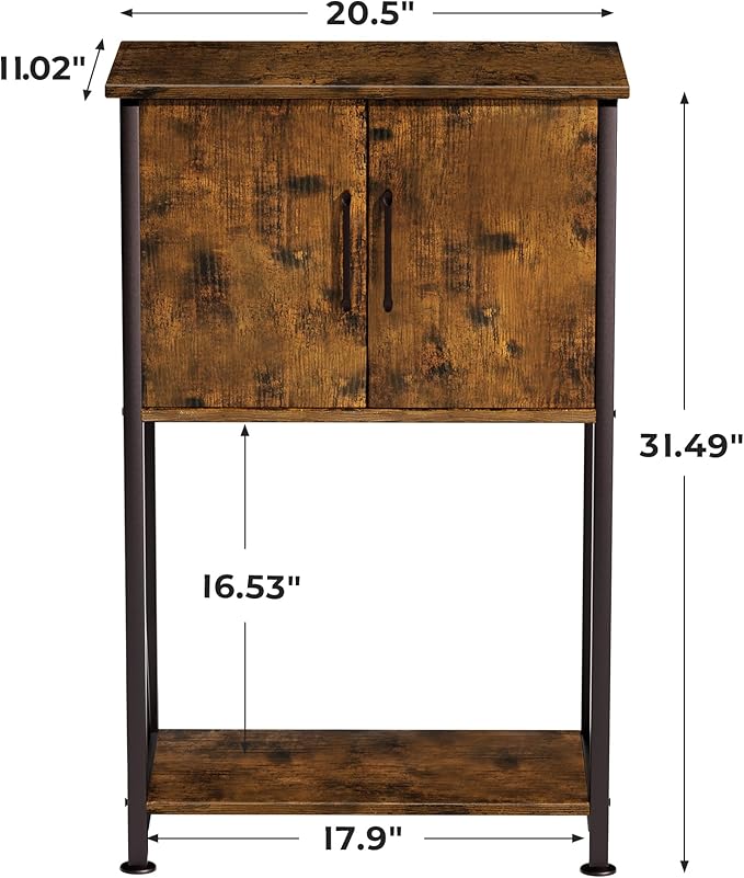 5-10 Gallon Fish Tank Stand, Metal Double Aquarium Stand with Cabinet for Fish Tank Accessories Storage, Heavy Duty 20.5" L* 11.02" W Tabletop, 500LBS Capacity Rustic Brown and Black PG06YGN