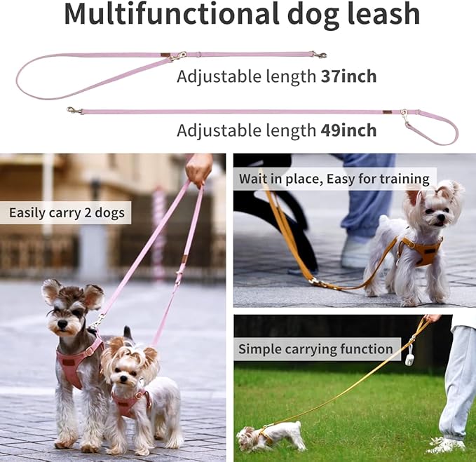 Puppytie No Pull Small Dog Harness with Multifunction Dog Leash,Lightweight Soft Adjustable No Choke Escape Proof Pet Harness Vest Pet Harness Vest,Light Purple,S