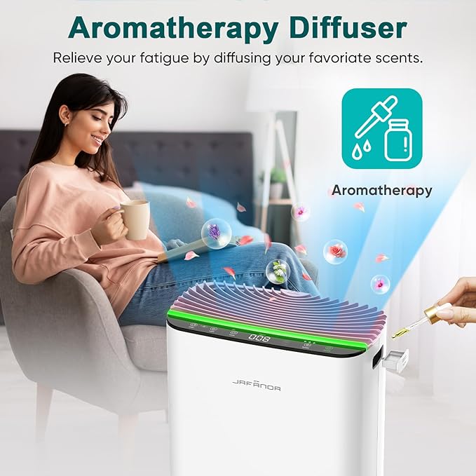 Jafända Air Purifiers for Home Cover Up to 1226ft², Allergen HEPA Air Filter with PM2.5 Sensor, Auto Mode& Timer, Aromatherapy, 22 dB Quiet Air Cleaner for Pet Dander/Hair, Allergies, Dust&VOCs