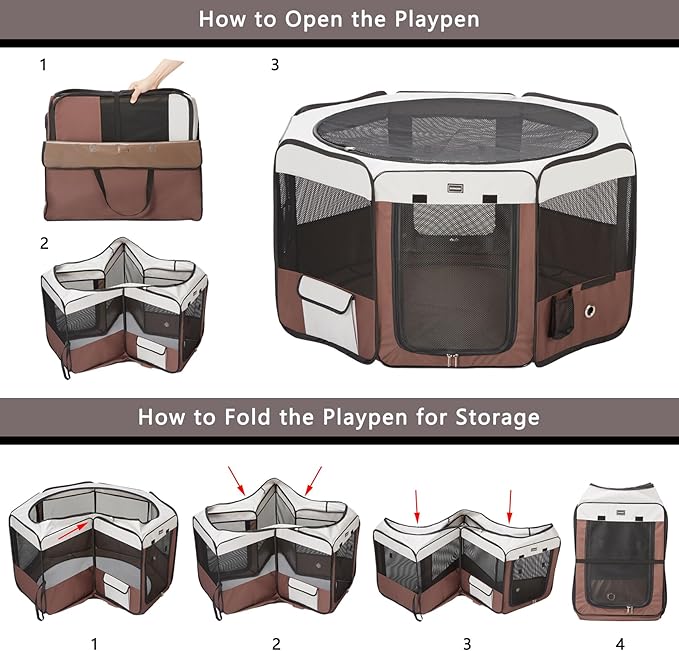 DONORO Dog Playpen 55" Portable Pet Play Pens for Medium Large Dogs, Foldable Exercise Kennel Tent Crate Indoor/Outdoor Travel Camping, Removable Top/Bottom (X-Large 55"x55"x30"), 8