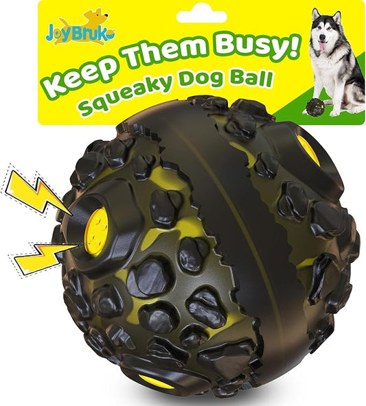 Dog Ball for Aggressive Chewers - Interactive Dog Toy Balls Fun Squeaky Sound to Keep Them Busy, Durable for Small Medium Large Breeds, Rubber Pet Chew Toys, As Seen on TV, Black & Yellow