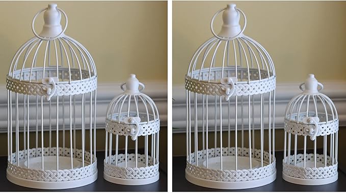 Vela Lanterns Birdcage Decor Candle Holder Lantern Decorative Wedding Table Centerpiece Decorations, White, Set of 4