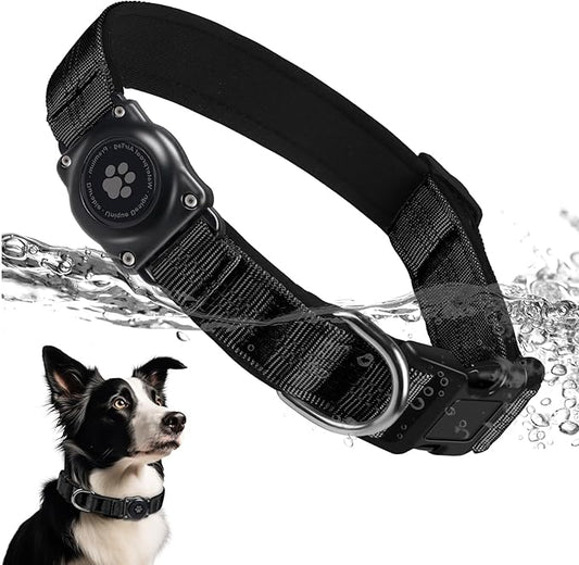 Upgraded AirTag Dog Collar, IP68 Waterproof Air Tag Dog Collar Holder, Reflective, Ultra-Durable, Comfortable Padded, Heavy Duty Dog Collars for Small Medium Large Dogs (XS (10.25"-13"), Black)