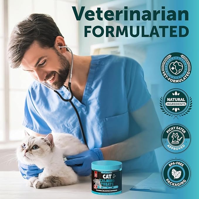 Hemp Cat Calming Treats for Stress & Anxiety Relief - Cat & Kittens - Melatonin - Storm Anxiety, Сomposure, Grooming, Separation, Veterinary Visits, Travel Care - Calming Aid with Hemp Oil - 135 Chews