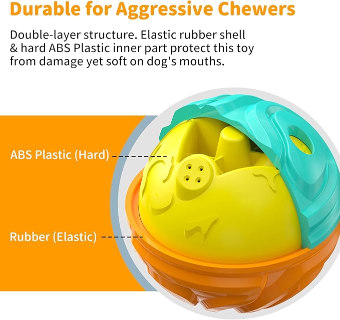 Dog Ball for Aggressive Chewers - Interactive Dog Toy Balls Fun Squeaky Sound to Keep Them Busy, Durable for Small Medium Large Breeds, Rubber Pet Chew Toys, As Seen on TV, Orange & Blue