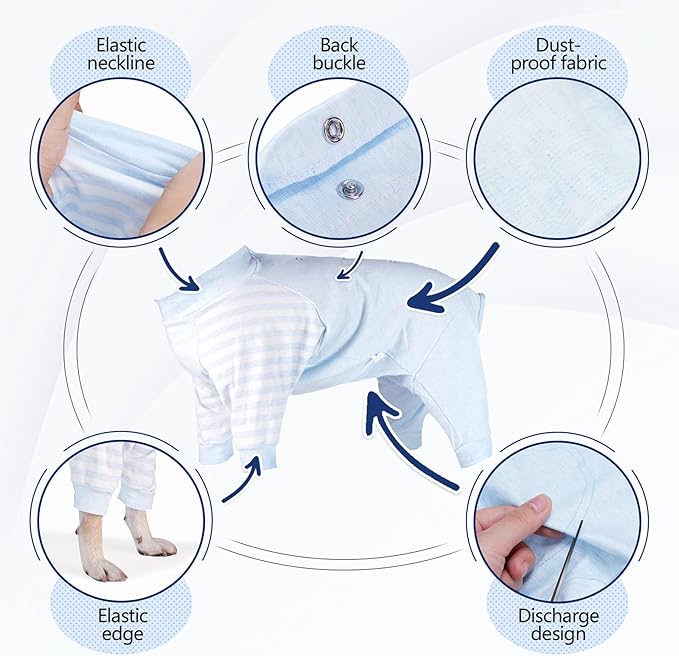 Dog Recovery Suit, Abdominal Wound After Surgery Wear, Anti Licking Bodysuit with Snaps, E-Collar & Cone Alternatives, Long Sleeve Dog Spay Surgical Onesie Prevent Shedding(2XL, Blue)