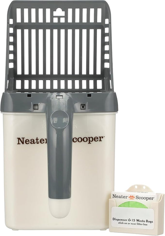 Neater Pet Brands Neater Scooper Standard Cat Litter Scoop, 15 Refill Bags – Mess-Free Cat Litter Scooper with Bag, Spill-Proof Kitty Box Sifter, Bin Doubles as Scoop Holder, For Single-Cat Households