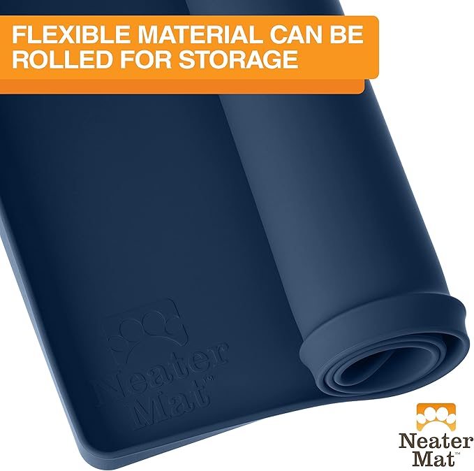 Neater Pet Brands Neater Mat Pet Mats for Food and Water, Cat & Dog Bowl Mat Waterproof Silicone, Feeding Tray, Dog Food Mats for Floors, Placemat w/Raised Edge for Under Bowls, 32" x 24", Dark Blue