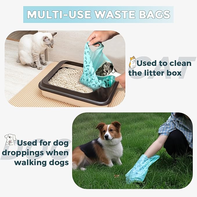 Cat Litter Bags and Dog Poop Bags with Handle, 180 Counts, Cornstarch Based Extra-Thick&100% Leak Proof,Pet Waste Bag for Kitty and Doggie (Lavender Scented)