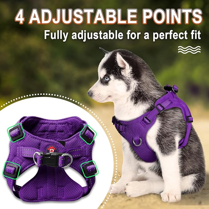 Dog Harness Step in Dog Vest Harness, Reflective Adjustable Puppy No Pull Harness Breathable Soft for Small and Medium Dogs Cats, Purple, XXS