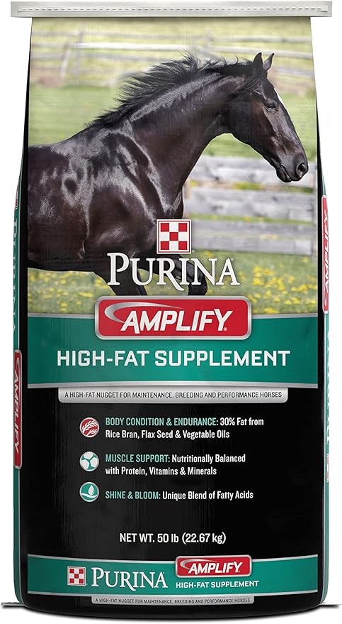 Purina, Amplify Equine, High-Fat Horse Supplement for Maintenance, Breeding, & Performance Horses, 50 lbs