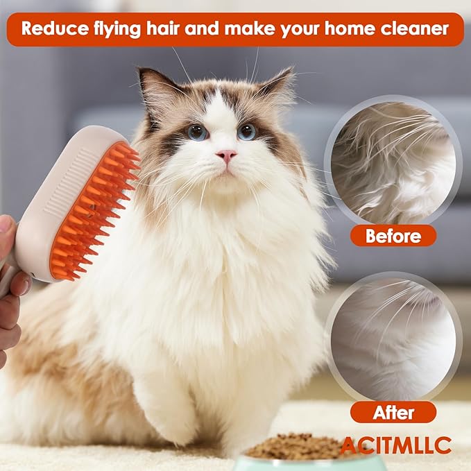 4 in 1 Cat Steam Brush for Shedding, Cleaning, Massage & Smooth, USB Rechargeable Pet Spray Hair Removal Comb, for Indoor Long/Short Haired Cats & Dogs (White)
