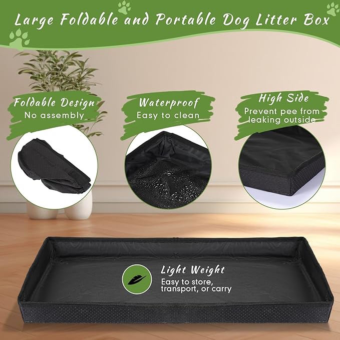 35'' x 22.6'' Dog Grass Pad Large Patch Potty with 2 Artificial Dog Grass Washable Puppy Pee Pad Foldable Dog Litter Box Indoor Outdoor Dog Potty Portable Pet Loo for Travel Balcony