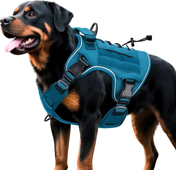 Heavy-Duty Tactical Dog Harness for Large Dogs, No Pull Adjustable Reflective Pet Vest with Molle System, K9 Military-Grade Control for Service Training, Outdoor & 10+ Breeds, Blue, XX-Large
