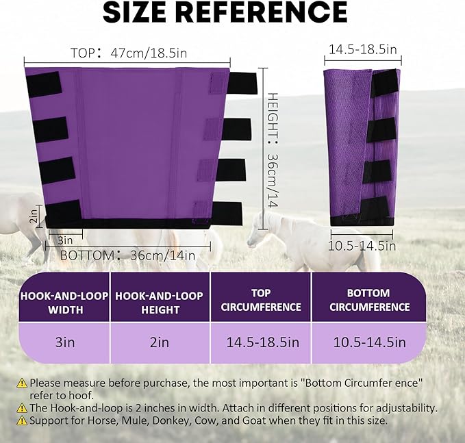 Premium 4-Pack Horse Fly Boots & Leggings Loose-Fit Fine Mesh with Stay-On Fasteners, Support Strips & Anti-Stomp Design Breathable Non-Slip Protection Leg Wrap (Large) Lavender Purple
