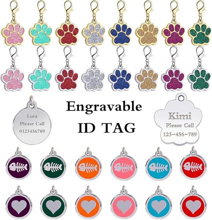 Personalized Breakaway Cat Collars Glow-in-The-Dark with ID Tag, Bell - Safety Quick - Release, Customizable for Female Male Kittens & Cats (Pink)