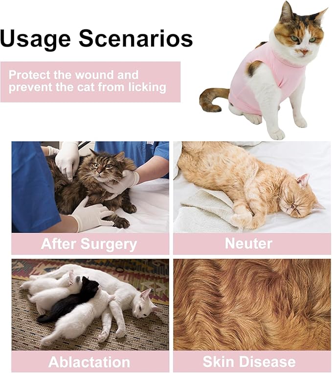 Cat Recovery Suit, Surgical Recovery Clothes for Abdominal Wound or Skin Disease, Cats Onesie After Surgery and Spay, E-Collar Alternative Pajama Suit (Pink, Large)