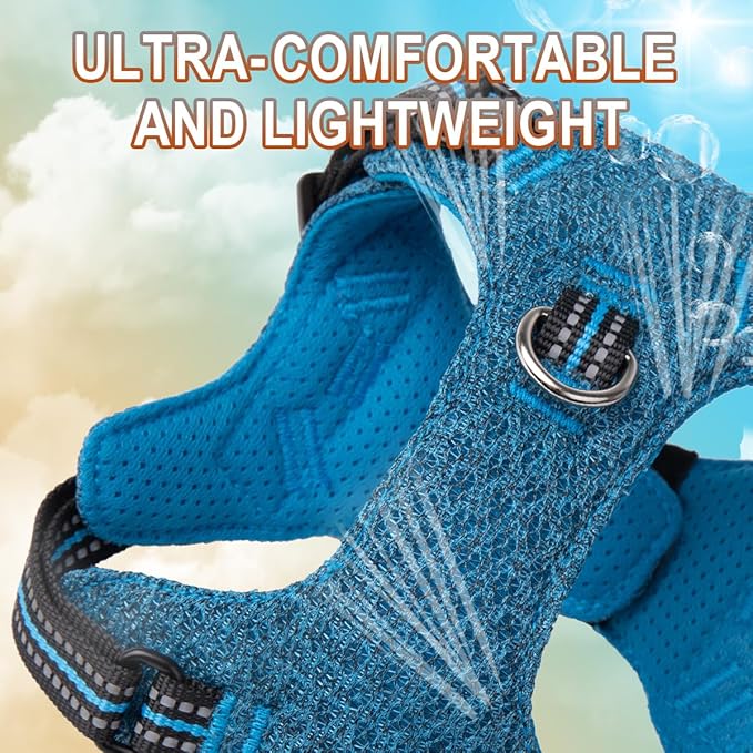 BARKBAY Dog Harness, Reflective Adjustable Puppy No Pull Harness, Breathable Soft, X-Small, Blue/Black