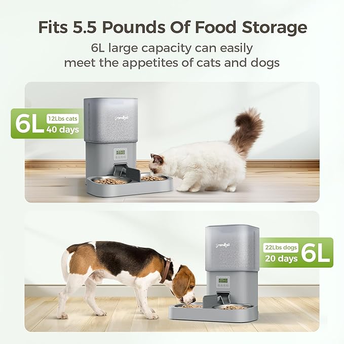 Automatic Cat Feeder for Pets, Programmable Meal Dispenser, for Timed Meals for Up to Cats & Dogs Including Dual Power Supply, and Capacity for 4 Meals Daily