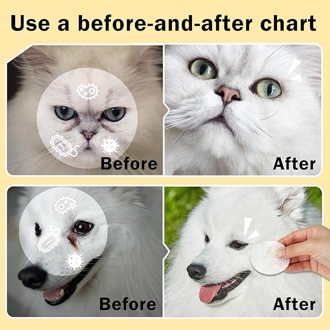 Dog Eye Wipes Gently Remove Tear Stain Eye Debris for Dogs &Cats Pet Grooming Kit Care Wash Cleaner for Eyes Wrinkle Face 100pcs Unscented