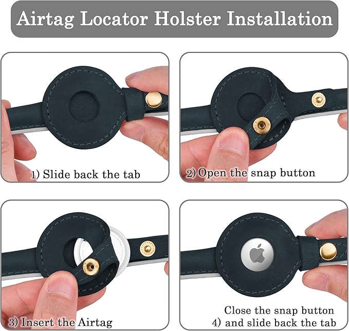 OOPSDOGGY Rolled Leather Dog Collar with Airtag Holder - Reflective Round Airtag Dog Collar - Soft Tracking Pet Collar for Small Dogs Puppy Cats Kitten (Denim, XL, 17"-21")