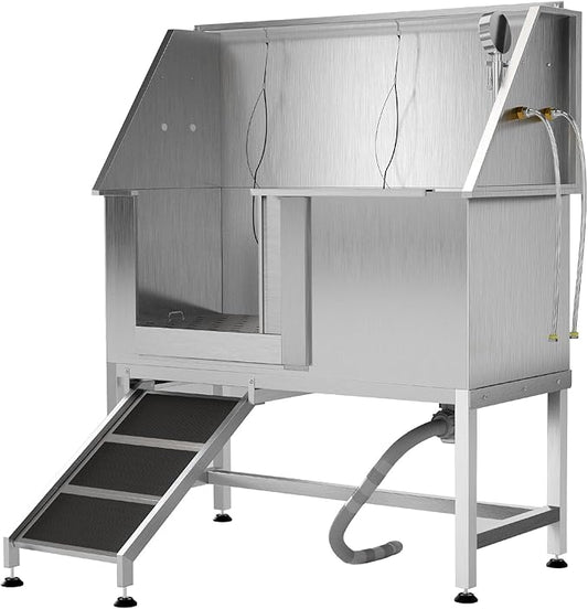 50" Stainless Steel Professional Dog Washing Station - Pet Bathing Tub w/Non-Slip Ramps | Slip-Resistant Floor Grate | for Large/Medium/Small Dogs