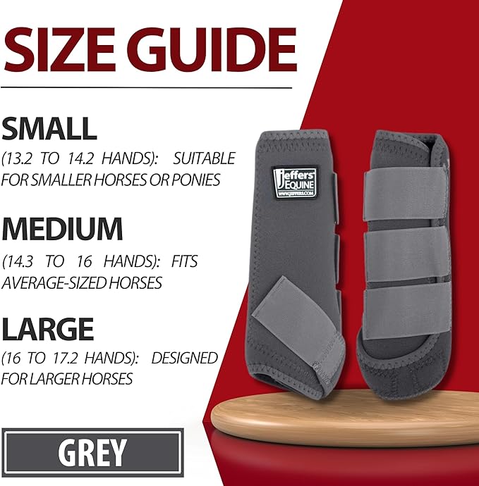 Jeffers Equine Protective Horse Boots 1 Pair Grey - Safe Neoprene Leg Guards & Comfortable Fit, Durable Strap Closures, Front & Hind Support, Equestrian Accessories for Travel & Riding - Medium