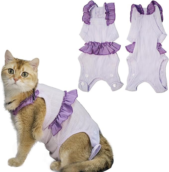 Cat Recovery Suit,Kitten Onesie After Surgery,E-Collar Alternative for Abdominal Wound and Skin Diseases,Soft Breathable Bodysuit After Spay（Purple-l）