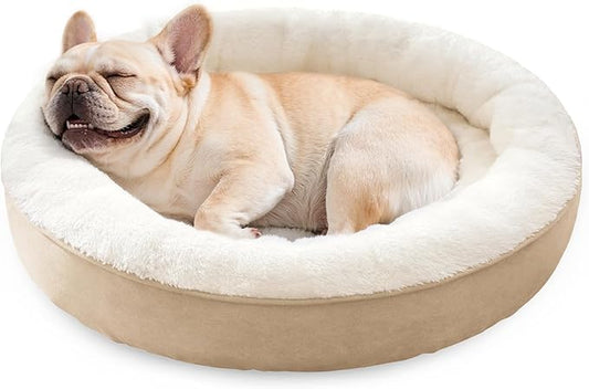 Love's cabin Round Donut Cat and Dog Cushion Bed, 30in Pet Bed for Medium or Large Dogs, Anti-Slip & Water-Resistant Bottom, Soft Durable Fabric Pet beds, Washable Calming Cat & Dog Bed Camel