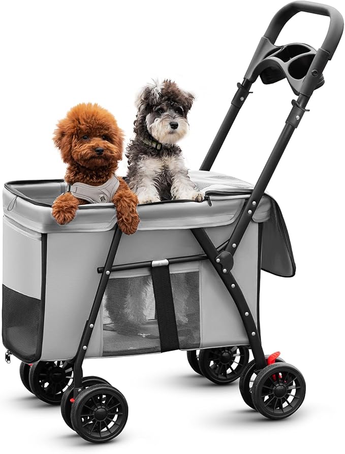 Pet Stroller Cat Dog Stroller Travel Folding Pet Carriers（Gray）
