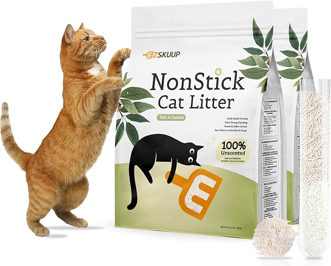 Non-Stick Ultra Clumping Cassava Tofu Cat Litter, Odor Control Low Tracking Kitty Litter Pellets, Plant-Base Natural Ingredients Cat-Litter, 9 lbs X 2 Packs