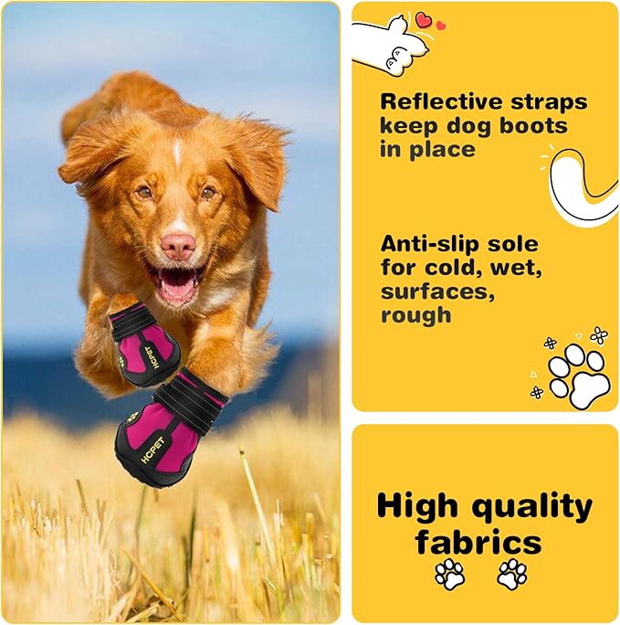 Hcpet Dog Shoes, Dog Boots for Small Dogs, Waterproof Medium Dog Booties Paw Protector for Summer Hot Pavement, Winter Snowy Day, Outdoor Walking, Indoor Hardfloors Anti Slip Sole Pink Size 3