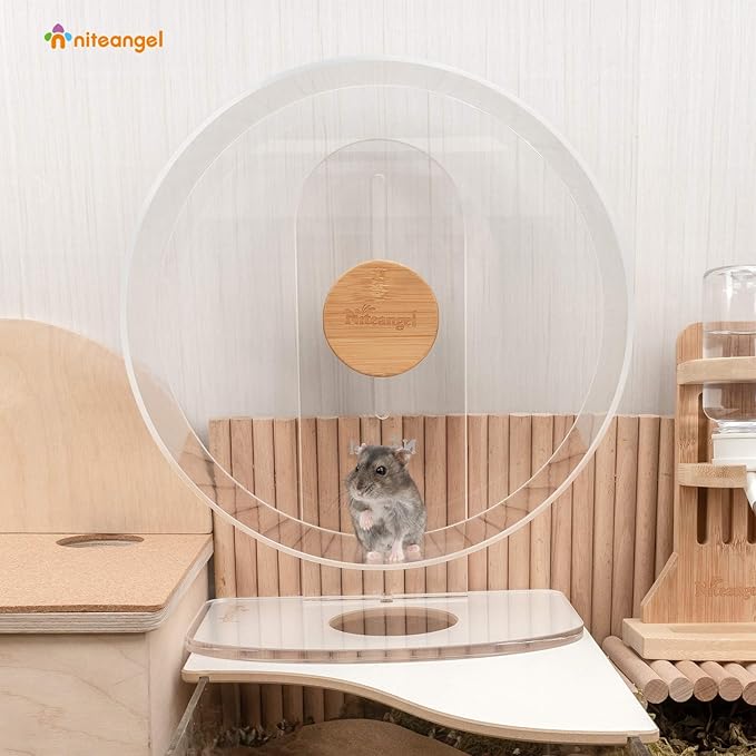 Niteangel Silent Hamster Exercise Wheel - Dual-Bearing Quiet Spinning Acrylic Hamster Running Wheel for Hamster Gerbils Mice Degus Or Other Small Animals (Medium - Wider Version)