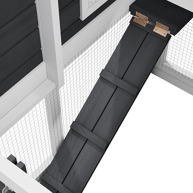 Bunny Cage Premium Rabbit Hutch with Leak-Proof Roof, 2-Story Bunny House for Guinea Pigs & Hamster,Wooden Chicken House with Deep Pull-Out Tray, Waterproof Chicken Coop for Outside (Grey)